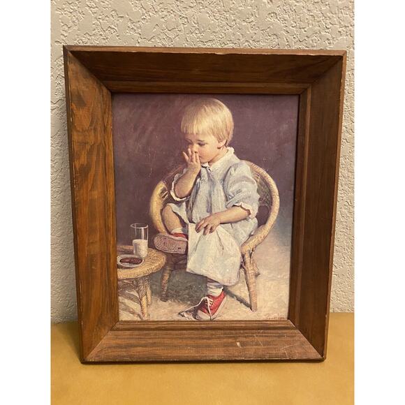 Vintage Art Print On Board Framed Gretchen By James Ingwersen 8x10 Girl Cookies - Picture 1 of 4